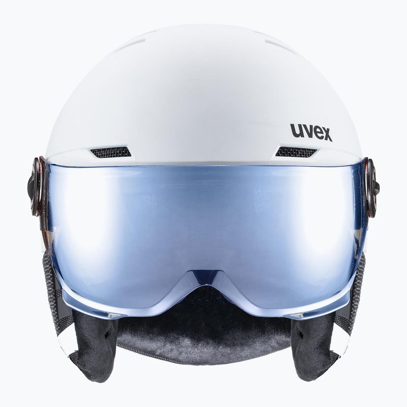 Kinder-Skihelm UVEX Rocket Visor Jr white/black matte/mirror blue/smoke 2