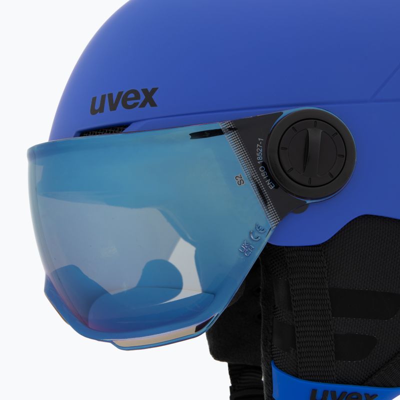 Skihelm Kinder UVEX Rocket Visor Jr blue matt/mirror blue/smoke 7