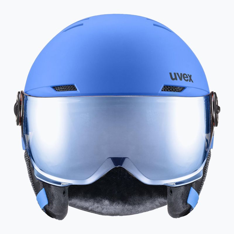 Skihelm Kinder UVEX Rocket Visor Jr blue matt/mirror blue/smoke