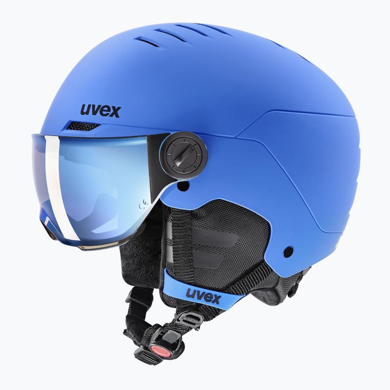 Skihelm Kinder UVEX Rocket Visor Jr blue matt/mirror blue/smoke 3