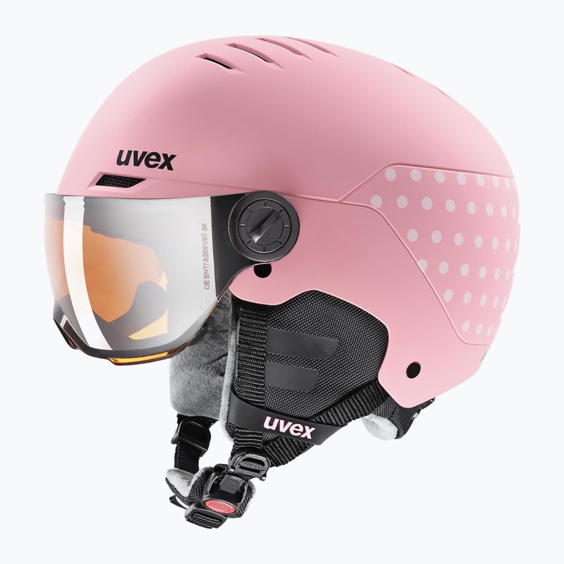 Skihelm Kinder UVEX Rocket Visor Jr pink confetti matt/mirror silver/lasergold lite