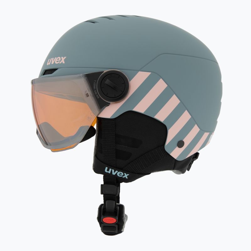Skihelm Kinder UVEX Rocket Visor Jr rhino/blush matt/mirror silver/lasergold lite 3