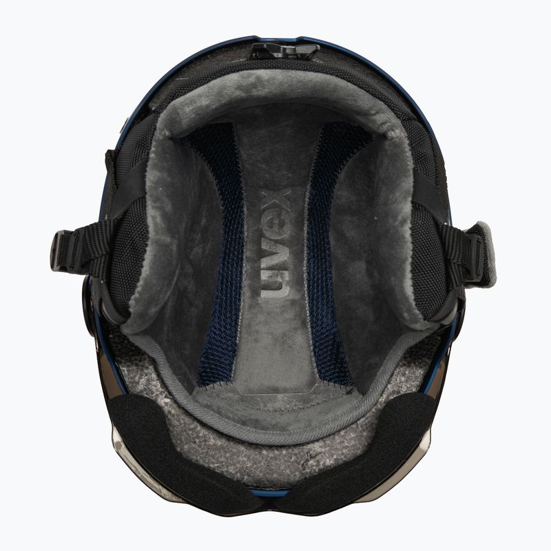 Skihelm Kinder UVEX Rocket Visor Jr blue puzzle matt/mirror blue/smoke 5