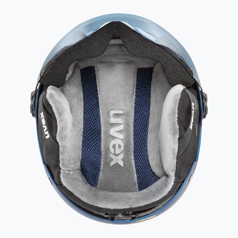 Skihelm Kinder UVEX Rocket Visor Jr blue puzzle matt/mirror blue/smoke 4