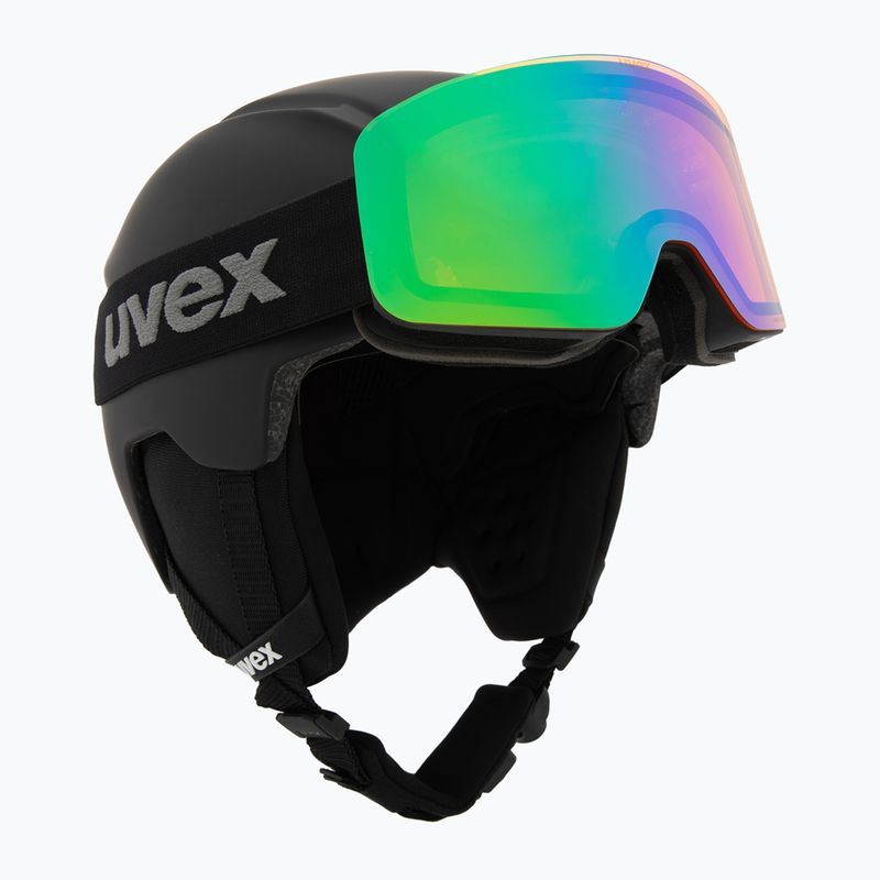 Kinder-Skihelm UVEX Viti Set + Skibrille Speedy Pro black matt/mirror green/yellow/clear 10