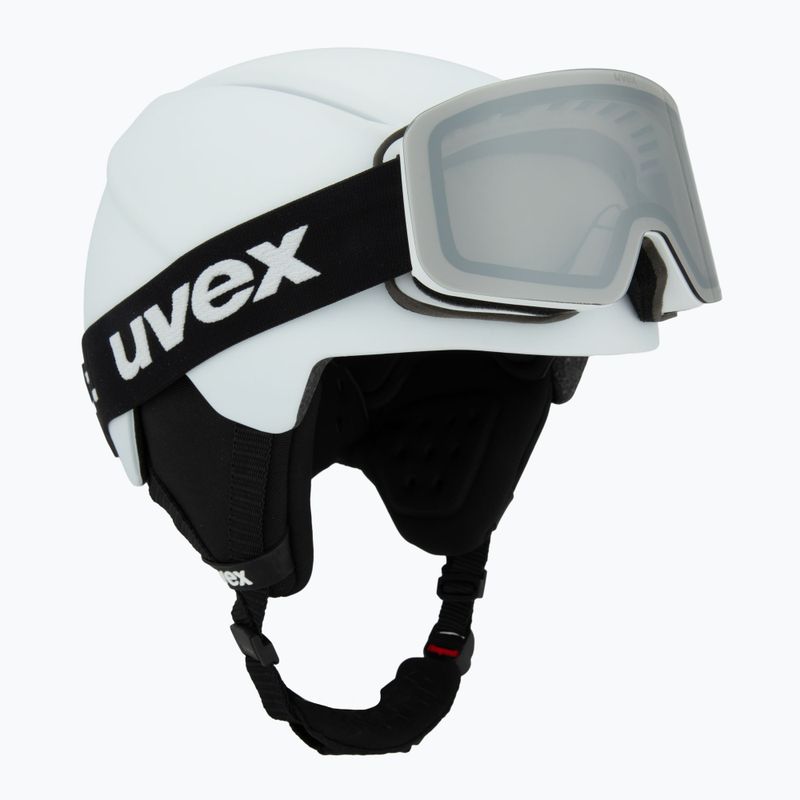 Kinder-Skihelm UVEX Viti Set + Skibrille Speedy Pro white matt/mirror silver/green/clear 9