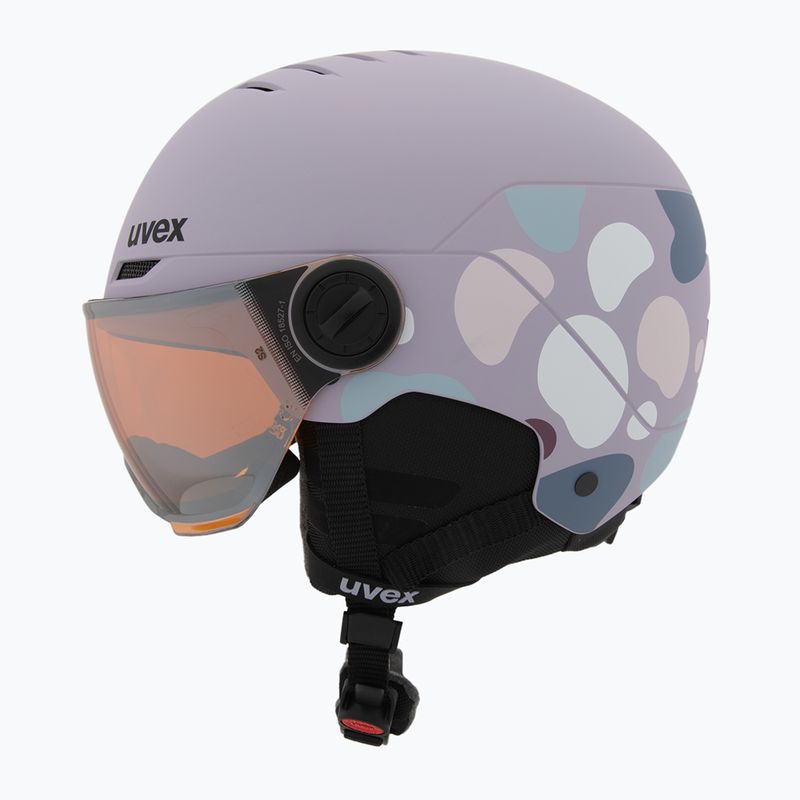 Kinder-Skihelm UVEX Rocket Visor Jr cool lavender abstract matt/mirror silver/laser gold 3