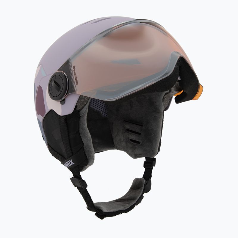 Kinder-Skihelm UVEX Rocket Visor Jr cool lavender abstract matt/mirror silver/laser gold 10