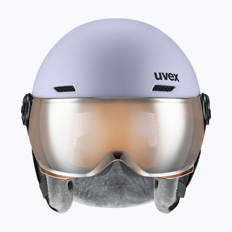 Kinder-Skihelm UVEX Rocket Visor Jr cool lavender abstract matt/mirror silver/laser gold 2