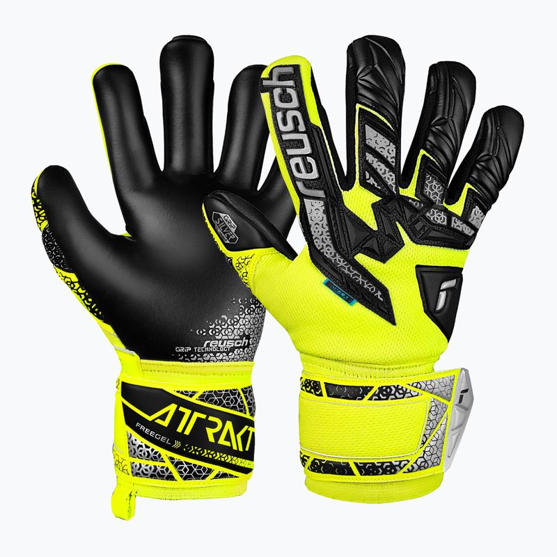 Torwarthandschuhe Kinder Reusch Attrakt Freegel Silver Junior safety yellow/silver/black