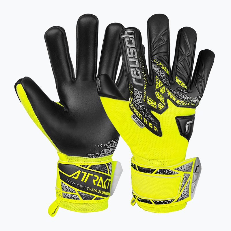 Torwarthandschuhe Kinder Reusch Attrakt Gold X NC Junior safety yellow/silver/black