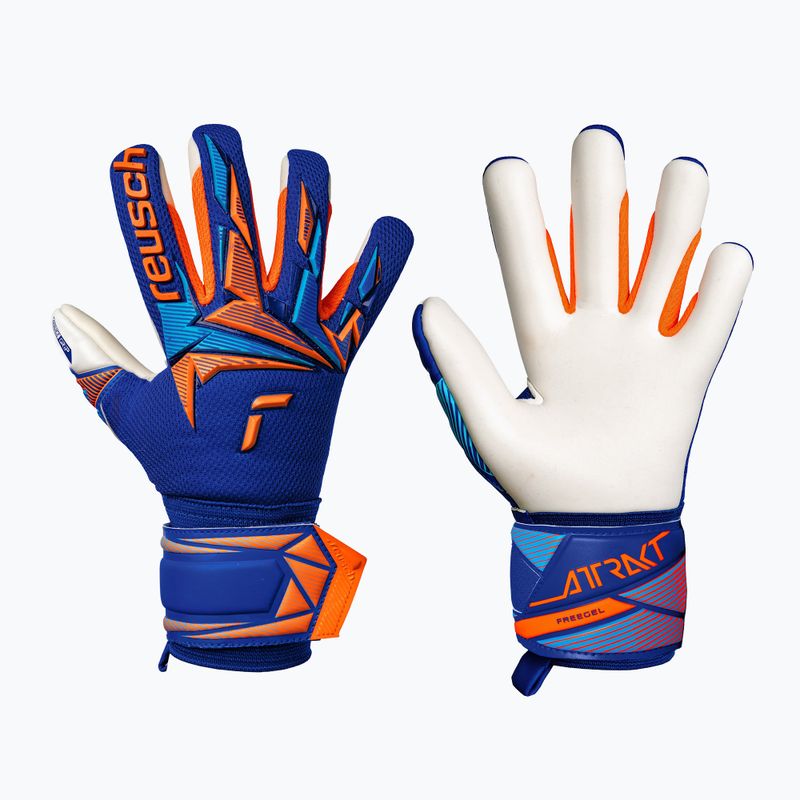 Kinder-Torwarthandschuhe Reusch Attrakt Freegel Advance Junior sharp blue/shocking orange