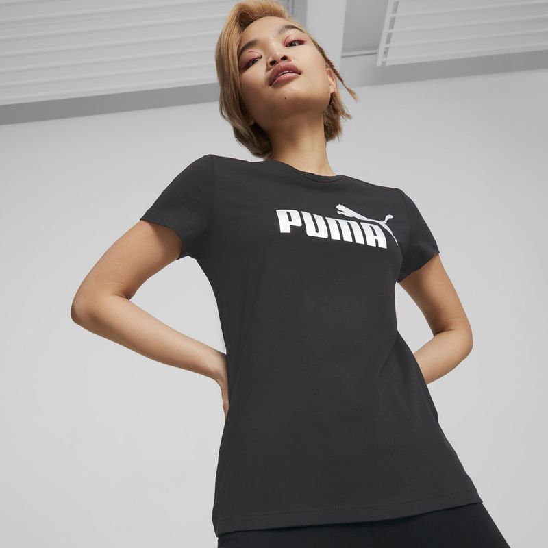 PUMA ESS+ Metallic Logo Tee für Damen puma schwarz/silber metallic