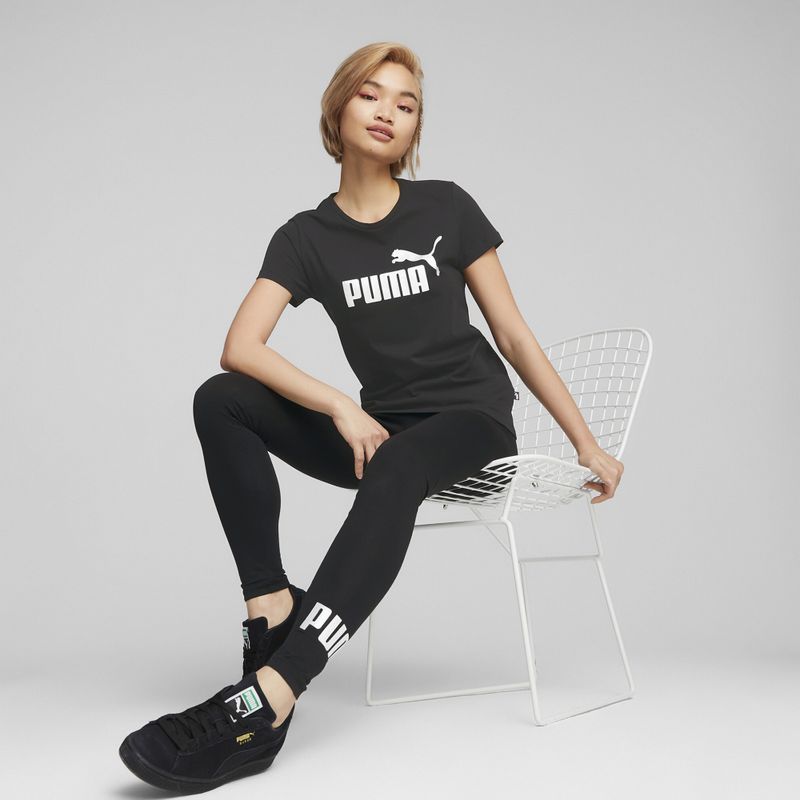 PUMA ESS+ Metallic Logo Tee für Damen puma schwarz/silber metallic