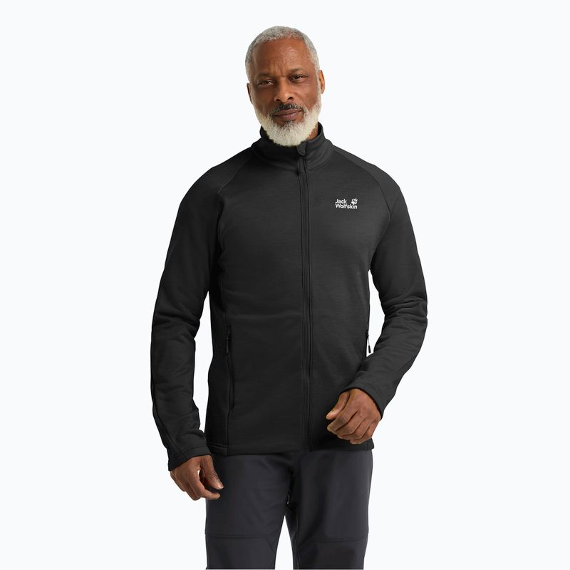 Herren-Trekking-Fleecejacke Jack Wolfskin Peak District Full Zip schwarz