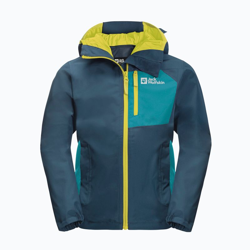 Jack Wolfskin Active Hike Kinder Regenjacke navy blau-grün 1609251