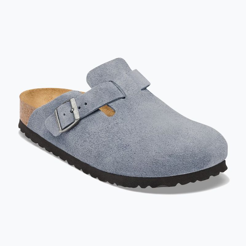 Badelatschen BIRKENSTOCK Boston Suede Leather stone blue