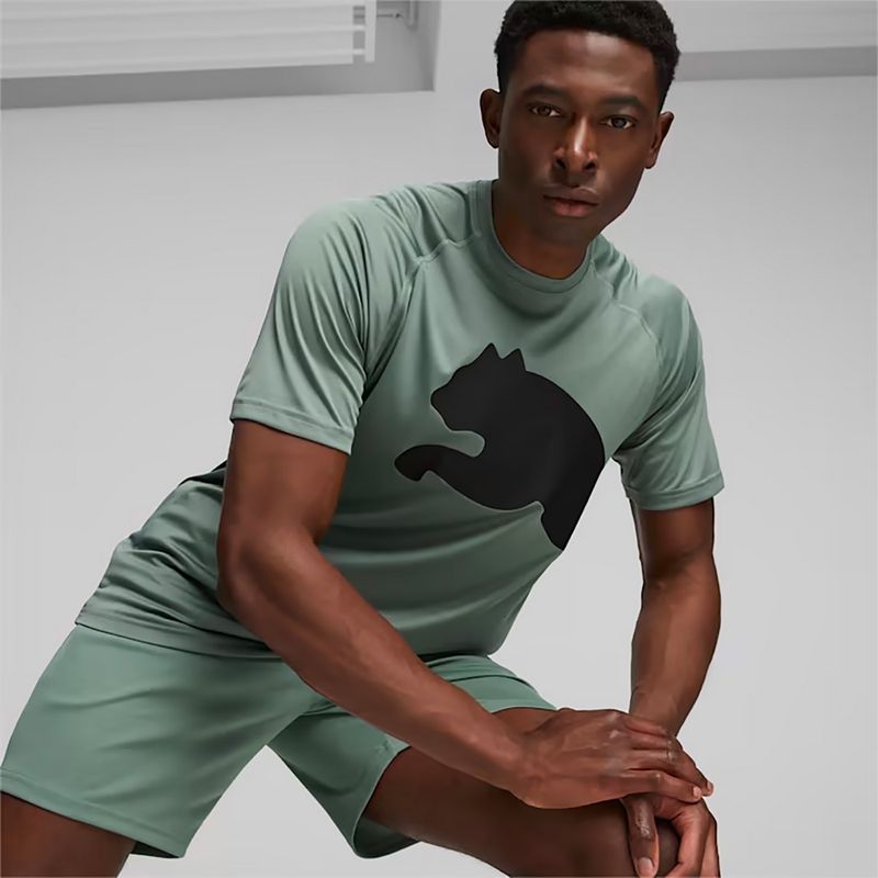 Herren-Trainings-T-Shirt PUMA Train All Day Big Cat eucalyptus/puma schwarz