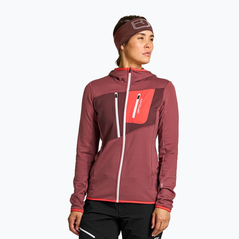 Damen-Trekking-Sweatshirt Ortovox Fleece Grid Hoody rot 87201