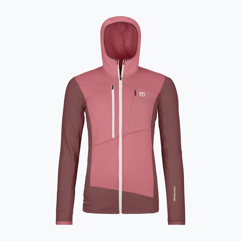 Damen Sweatshirt Hoodie Pullover ORTOVOX Fleece Grid Hoody mountain Rosa