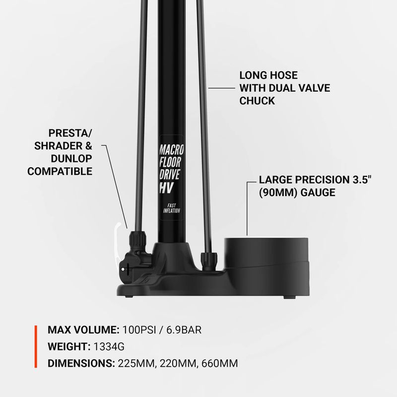 Lezyne Macro HV Floor Drive DV 100psi flach schwarz Fahrradpumpe 6