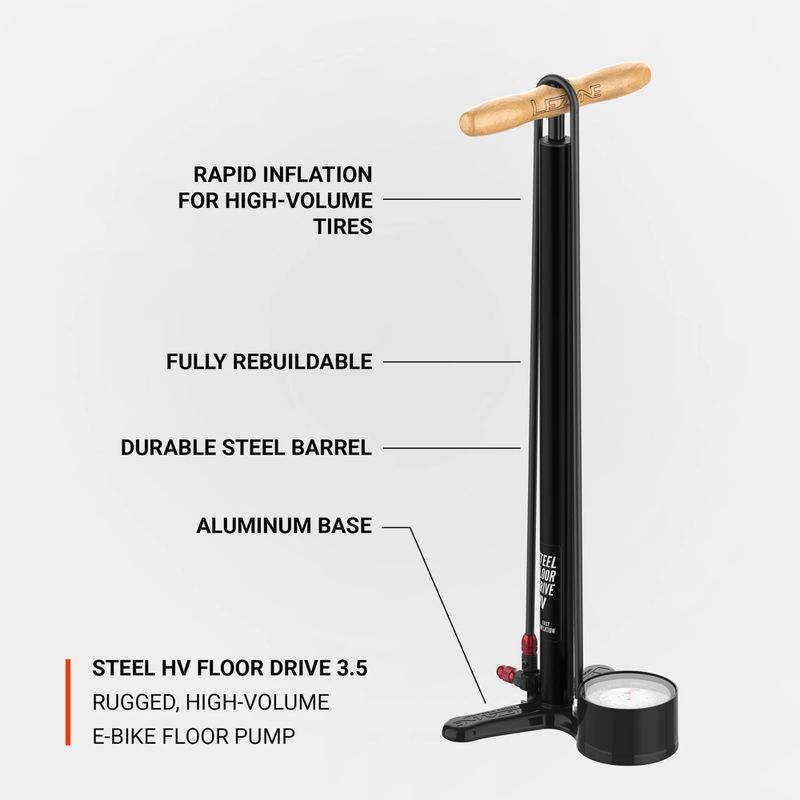 Lezyne Steel HV Floor Drive 3.5 100psi flach schwarz Fahrradpumpe 3