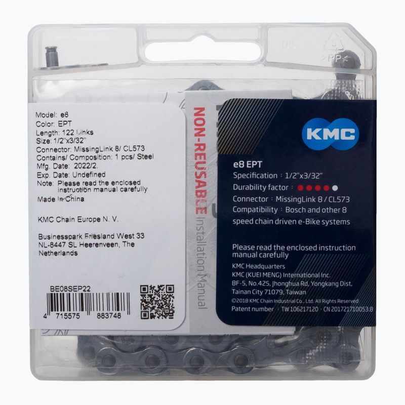 KMC e8 EPT e-Bike Kette 122 Glieder 8rz silber BE08SEP22 2