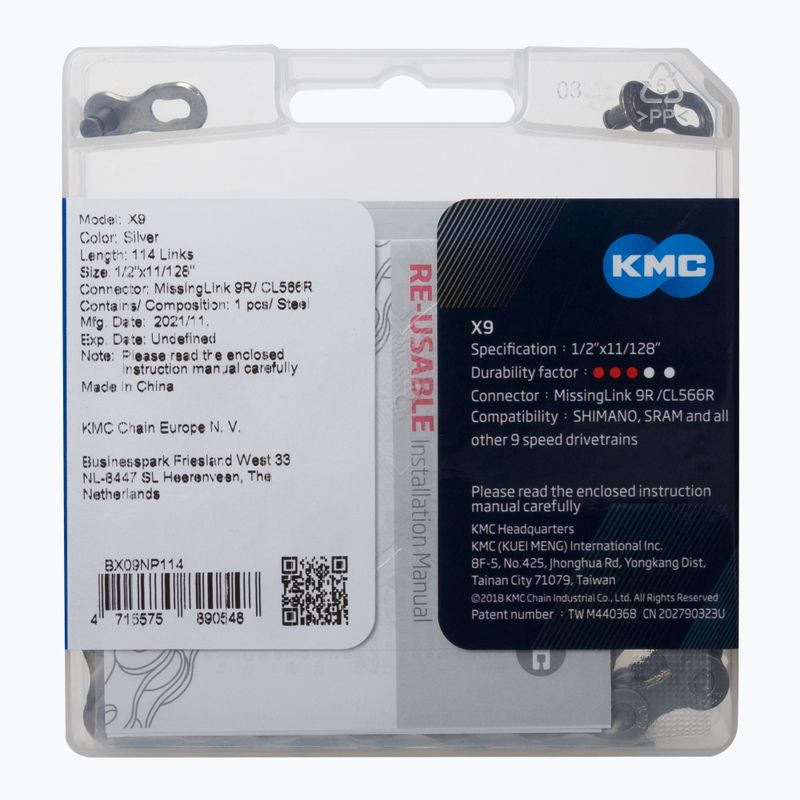 KMC X9 114 link 9rz Fahrradkette silber BX09NP114 2