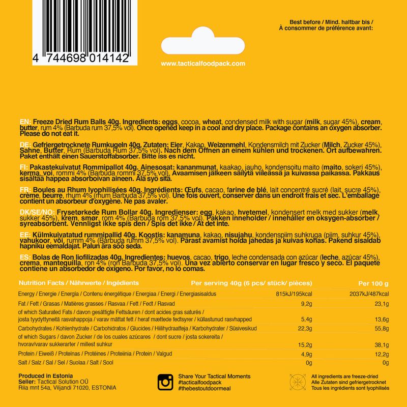Tactical Foodpack Snack Gefriergetrocknete Rumkugeln 40 g 4