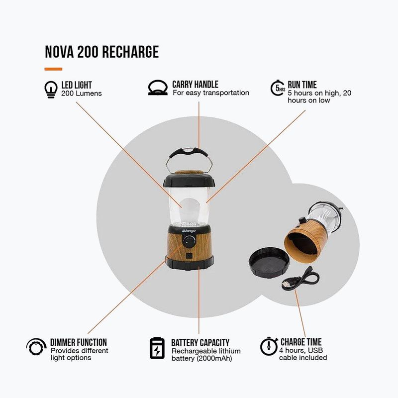 Campinglampe Vango Nova 200 Recharge wood 3