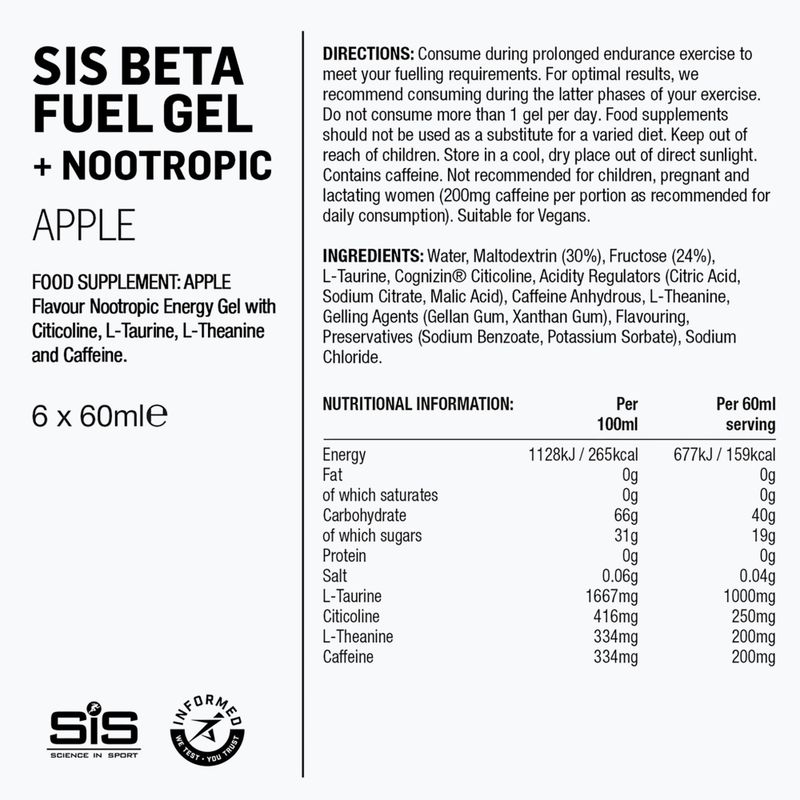 Set Energiegels Science in Sport Beta Fuel Energy + Nootropics 6 x 60 ml apple 2