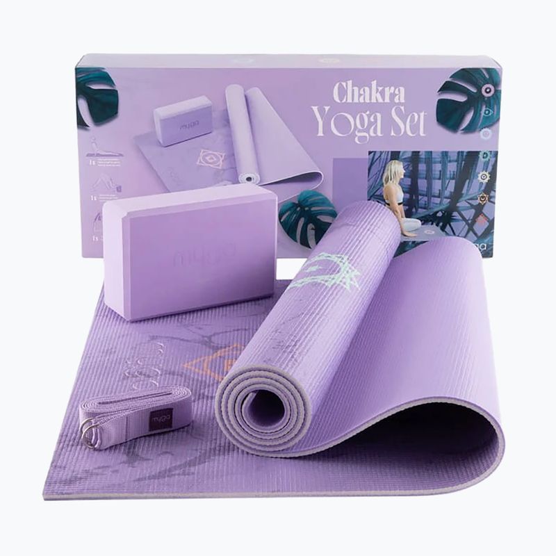 Yoga-Set Myga Chakra Yoga Set mat + block + purple strap 3