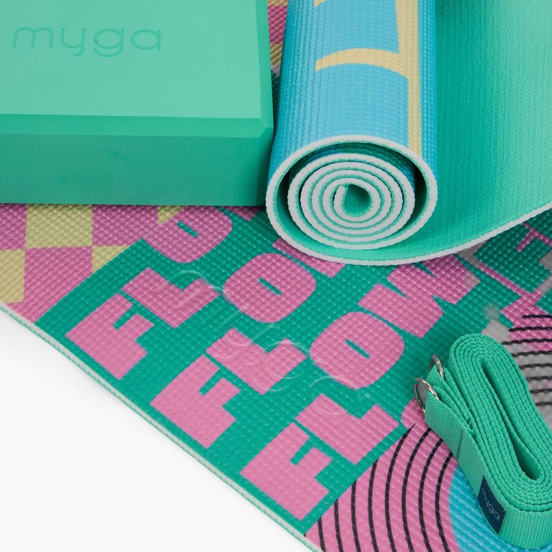 Yoga-Set Myga Spirit Yoga Set mat + block + turquoise strap 9