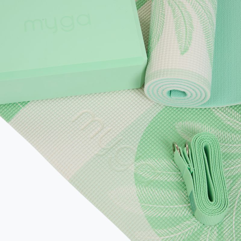 Yoga-Set Myga Sage Palm Yoga Set mat + block + green strap 9
