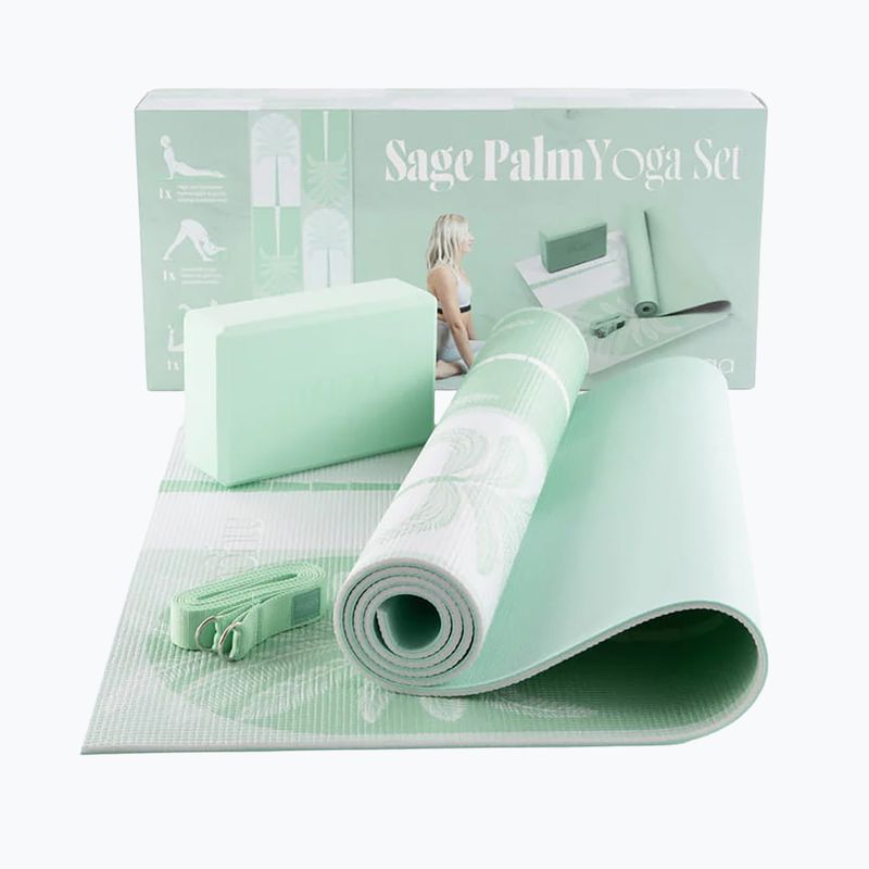 Yoga-Set Myga Sage Palm Yoga Set mat + block + green strap 11