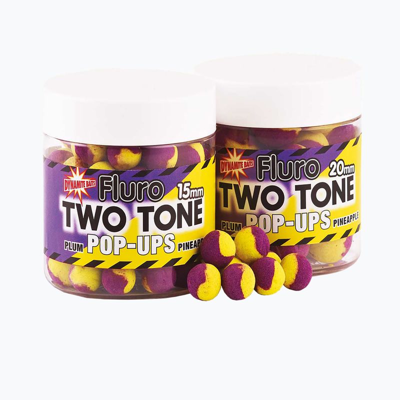 Dynamite Baits Fluoro Pop Up 2 Tone Plum & Pineapple Gelb/Lila schwimmende Karpfen-Boilies ADY040600