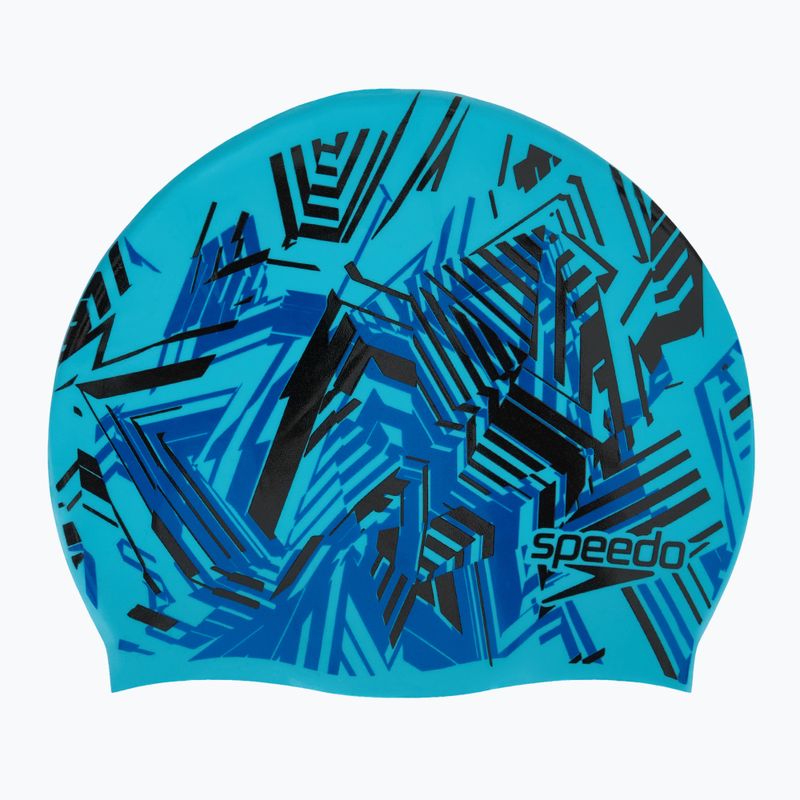 Speedo Slogan Print blau/schwarze Kinderschwimmkappe