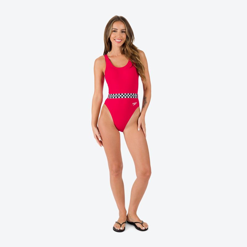 Speedo Belted Deep U-Back Damen einteiliger Badeanzug rot 12363F338 2