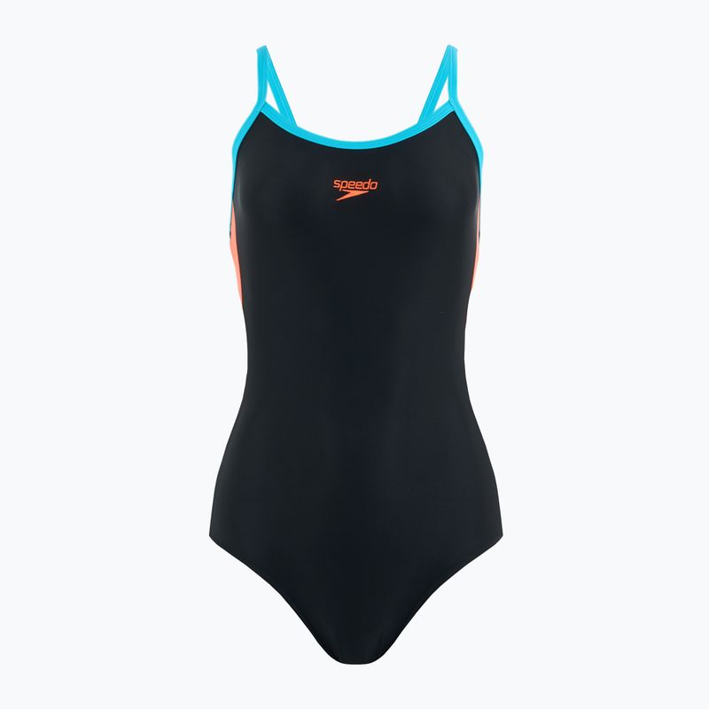 Speedo Frauen einteiliger Badeanzug Dive Thinstrap Muscleback schwarz / vulkanisch orange