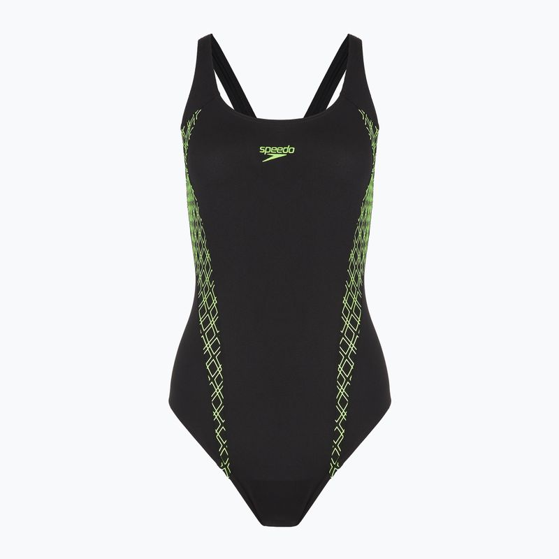 Damen-Einteiler Badeanzug Speedo Panel Muscleback schwarz/grün