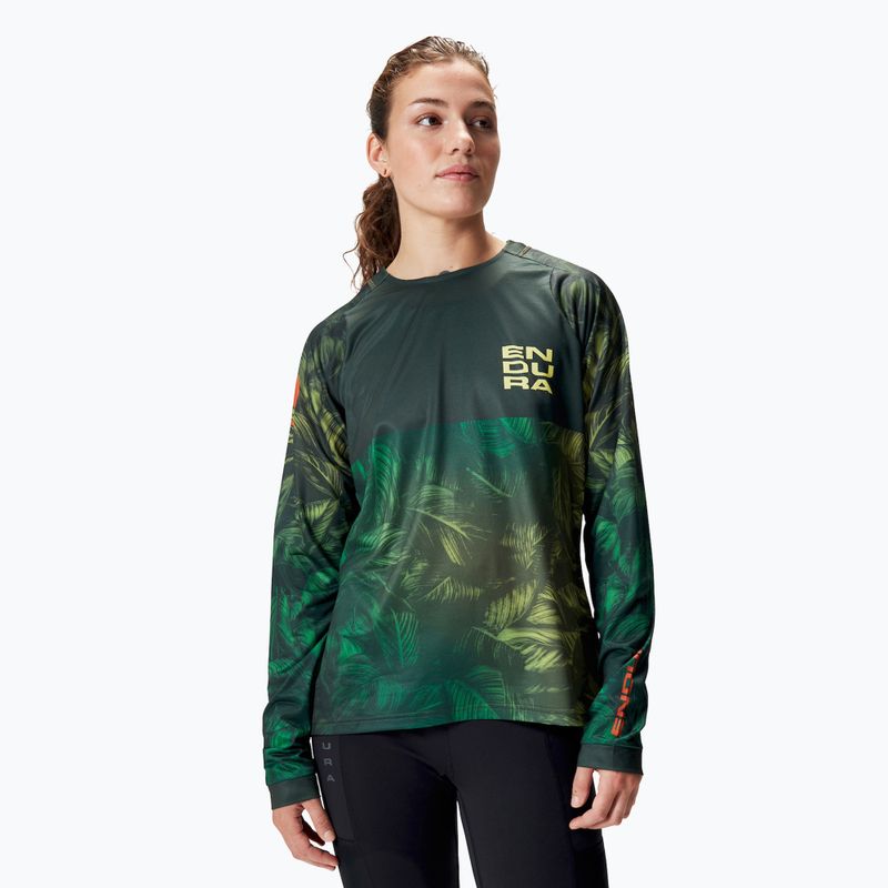 Fahrrad Longsleeve Damen Endura Tropical Print Ltd ghillie green