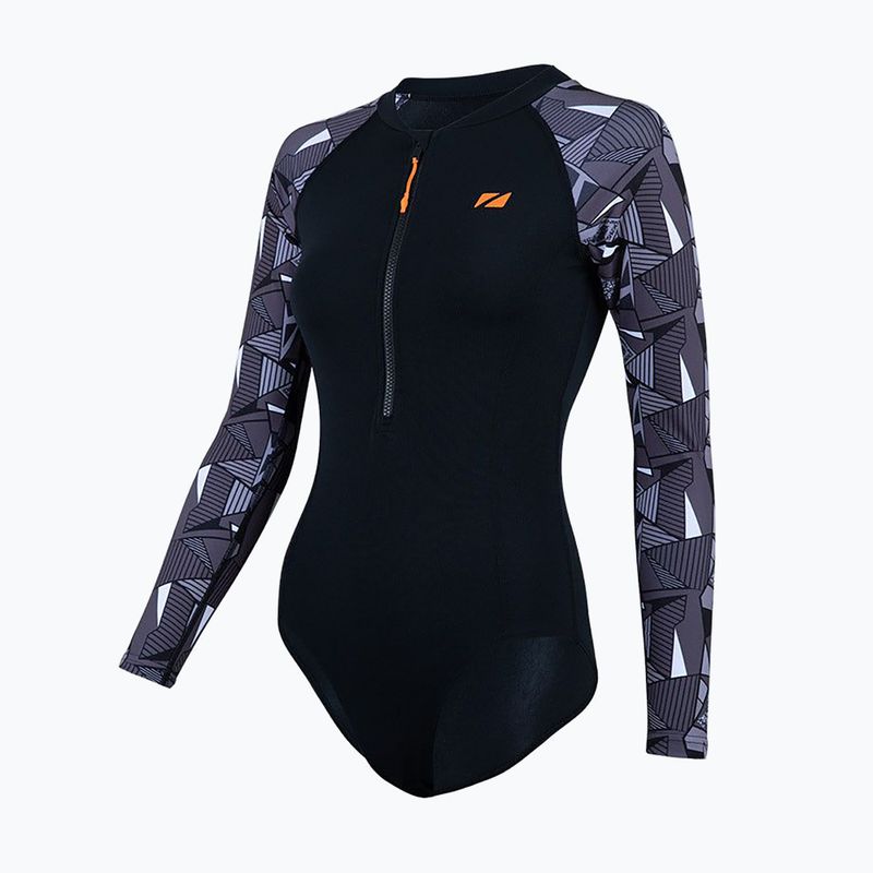 Einteiliger Damen-Badeanzug ZONE3 OWS Renew schwarz/grau