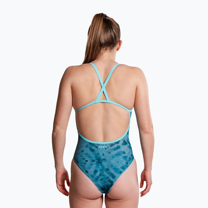 Damen-Einteiler Badeanzug ZONE3 Strap Back teal tie dye 5
