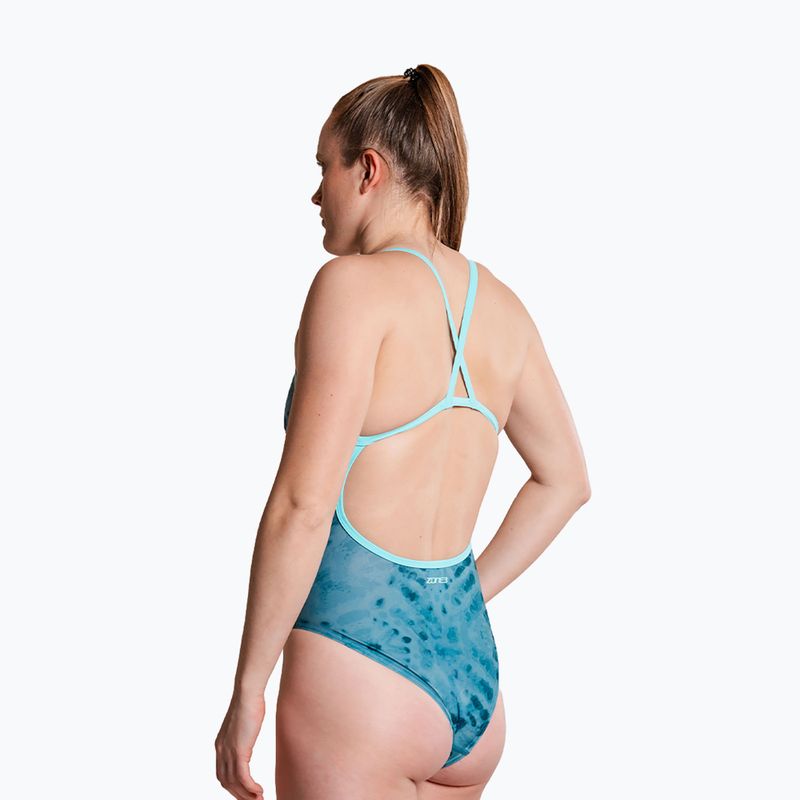 Damen-Einteiler Badeanzug ZONE3 Strap Back teal tie dye 6