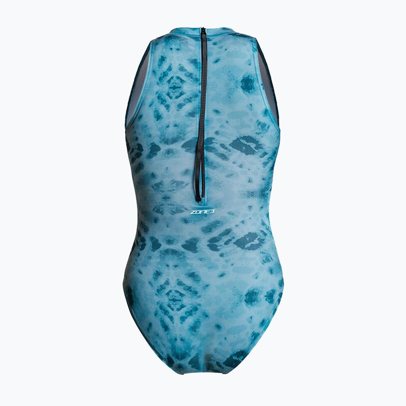 Damen-Einteiler Badeanzug ZONE3 High Neck Costume teal tie dye 2