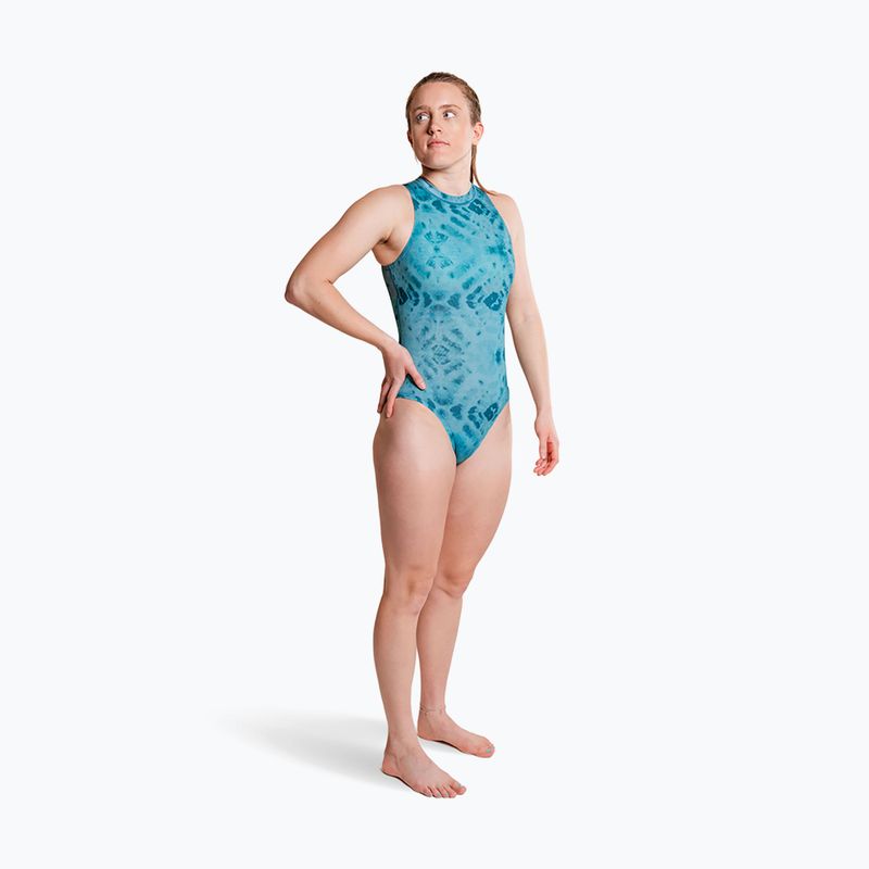 Damen-Einteiler Badeanzug ZONE3 High Neck Costume teal tie dye 4