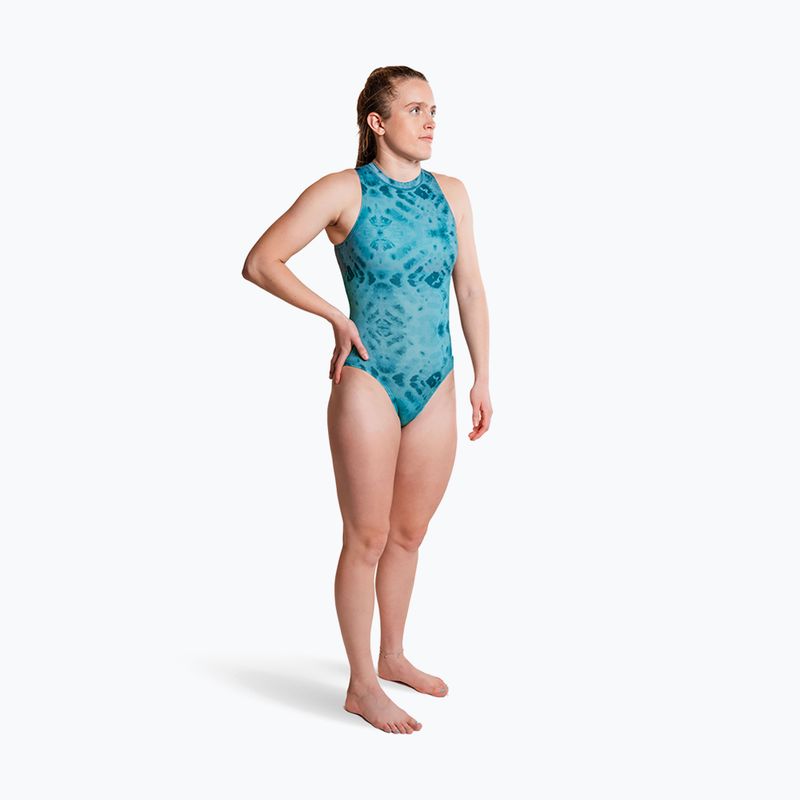 Damen-Einteiler Badeanzug ZONE3 High Neck Costume teal tie dye 6