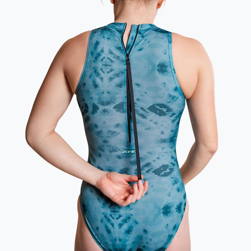 Damen-Einteiler Badeanzug ZONE3 High Neck Costume teal tie dye 9