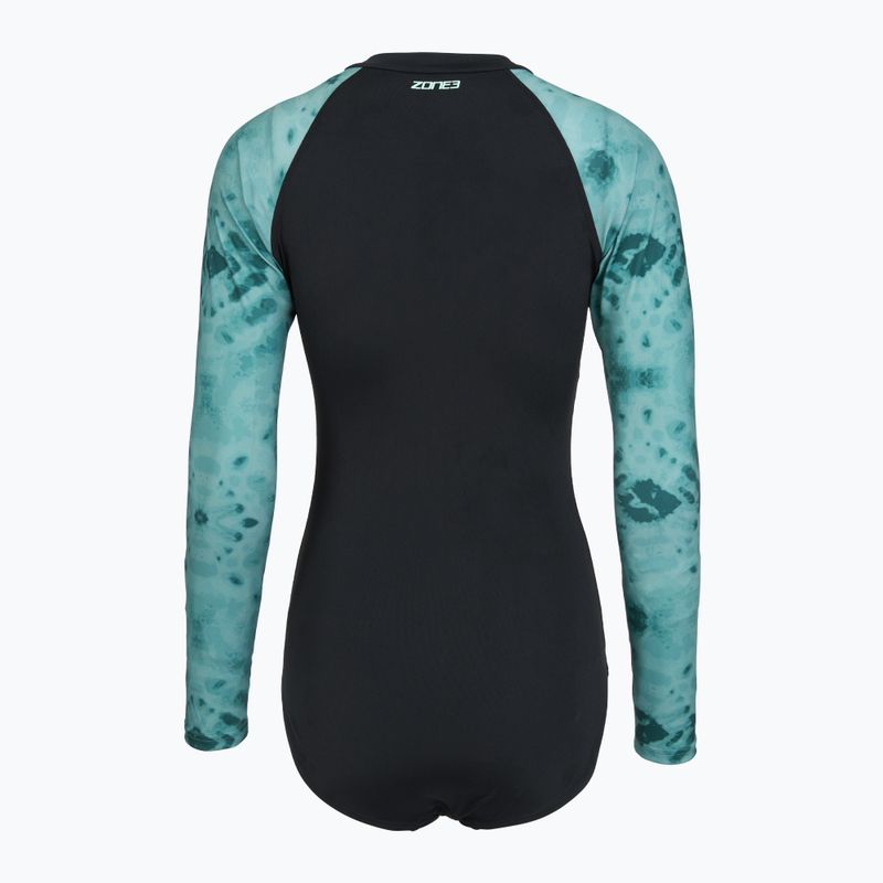 Damen-Einteiler Badeanzug ZONE3 Long Sleeve teal tie dye 2
