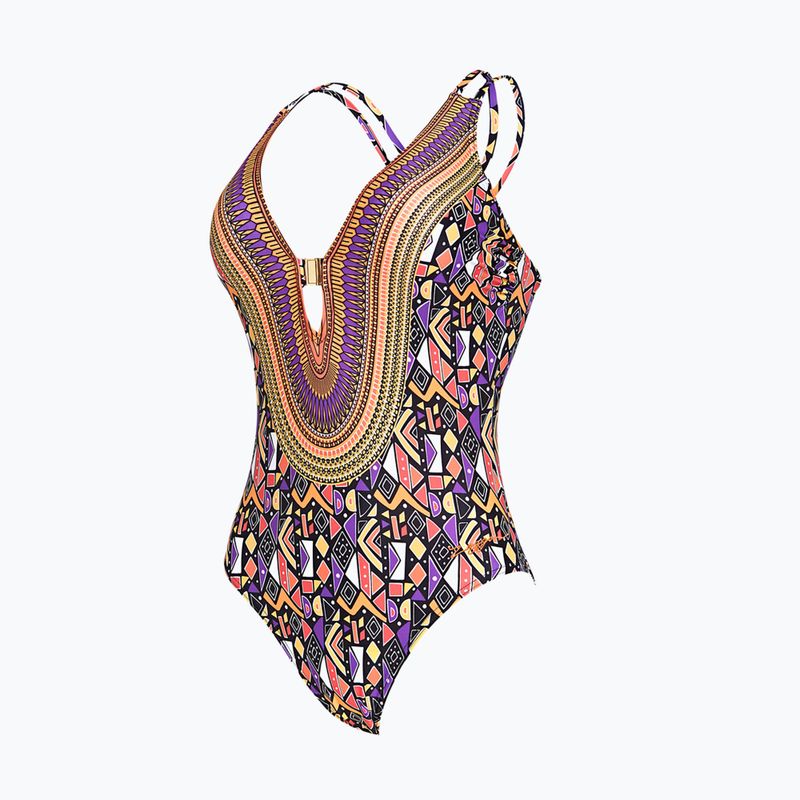 Damen einteiliger Badeanzug Zoggs Culture Jam Crossback lila / orange / weiß